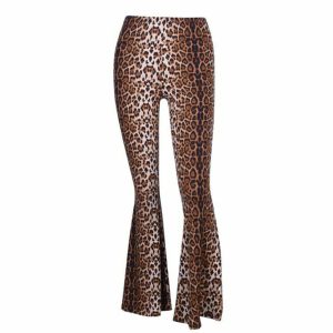 retro leopard flared trousers chic & youthful appeal 4596
