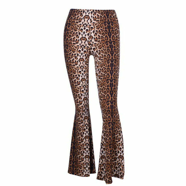 retro leopard flared trousers chic & youthful appeal 4596