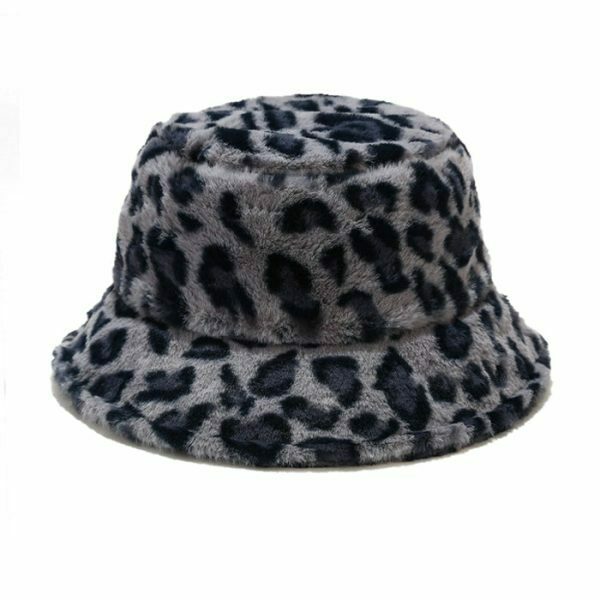 retro leopard fluffy bucket hat   chic & youthful style 2997