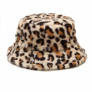 retro leopard fluffy bucket hat   chic & youthful style 3929