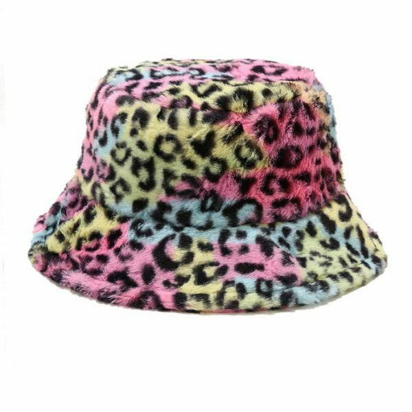 retro leopard fluffy bucket hat   chic & youthful style 7839