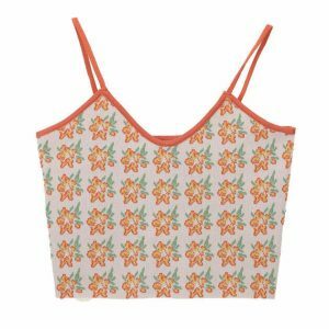 retro orange flower tank top   knit & chic summer wear 7675