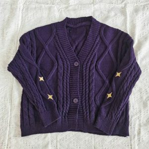 retro star embroidered cardigan in purple youthful chic 3511