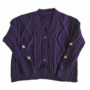 retro star embroidered cardigan in purple youthful chic 3596