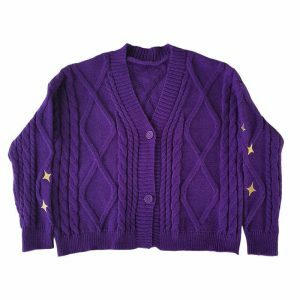 retro star embroidered cardigan in purple youthful chic 4460