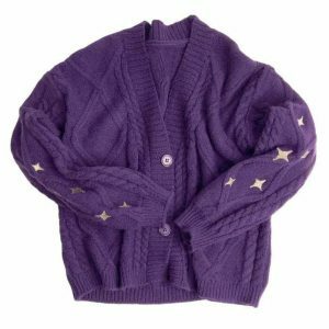 retro star embroidered cardigan in purple youthful chic 8218