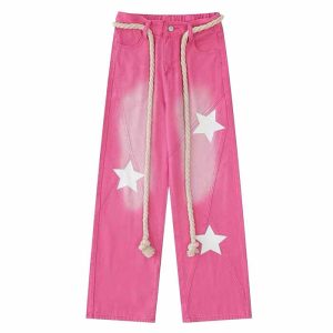 retro star print pink jeans y2k chic & youthful style 1614