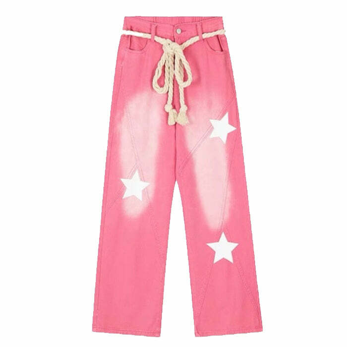 retro star print pink jeans y2k chic & youthful style 3150
