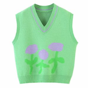 retro tulip knit vest   youthful & crafted style 1008