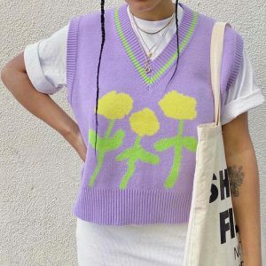 retro tulip knit vest   youthful & crafted style 4262