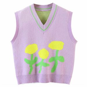 retro tulip knit vest   youthful & crafted style 6160