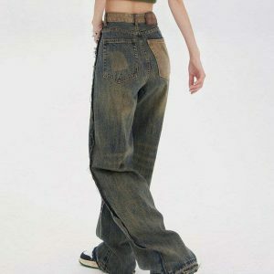 retro washed brown jeans with chic contrast pocket 4721