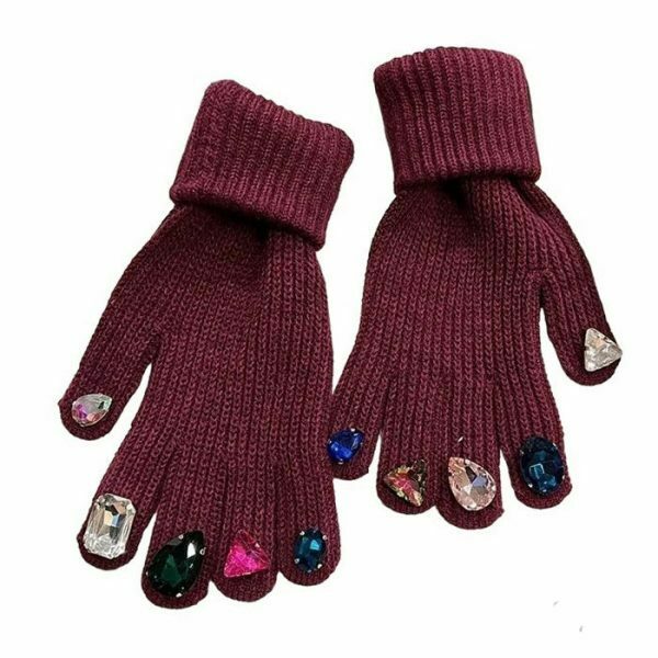 rhinestone embellished knit gloves luxe winter accessory 2893