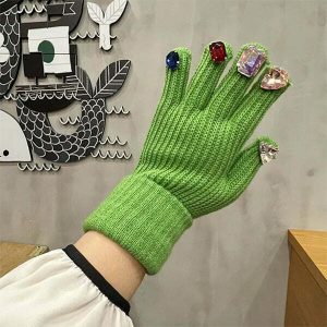 rhinestone embellished knit gloves luxe winter accessory 3914