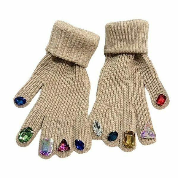 rhinestone embellished knit gloves luxe winter accessory 8931