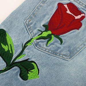 rose embroidered jeans sleek design & youthful appeal 1150