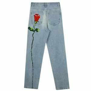 rose embroidered jeans sleek design & youthful appeal 2255