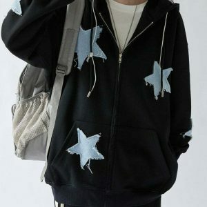 star patch zip hoodie   youthful aesthetic & urban chic 2130