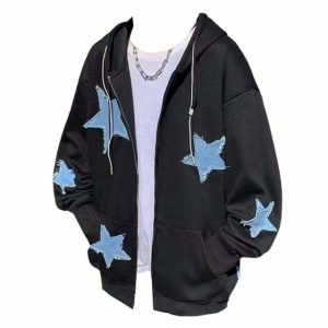 star patch zip hoodie   youthful aesthetic & urban chic 3381