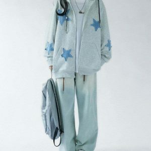 star patch zip hoodie   youthful aesthetic & urban chic 3669