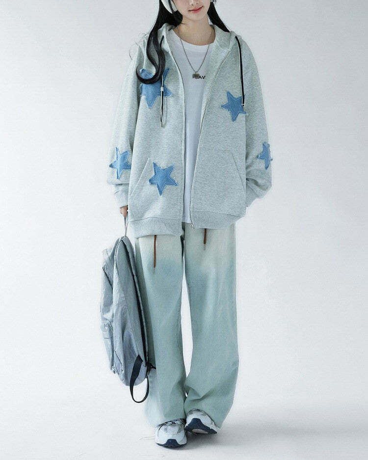 star patch zip hoodie   youthful aesthetic & urban chic 3669