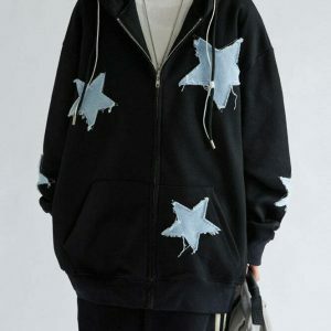 star patch zip hoodie   youthful aesthetic & urban chic 4239