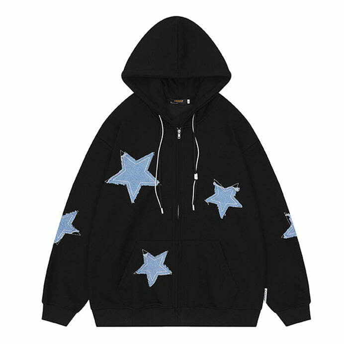 star patch zip hoodie   youthful aesthetic & urban chic 4837