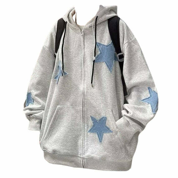 star patch zip hoodie   youthful aesthetic & urban chic 5420