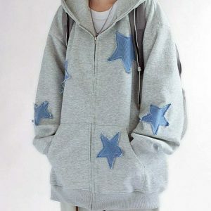 star patch zip hoodie   youthful aesthetic & urban chic 5479