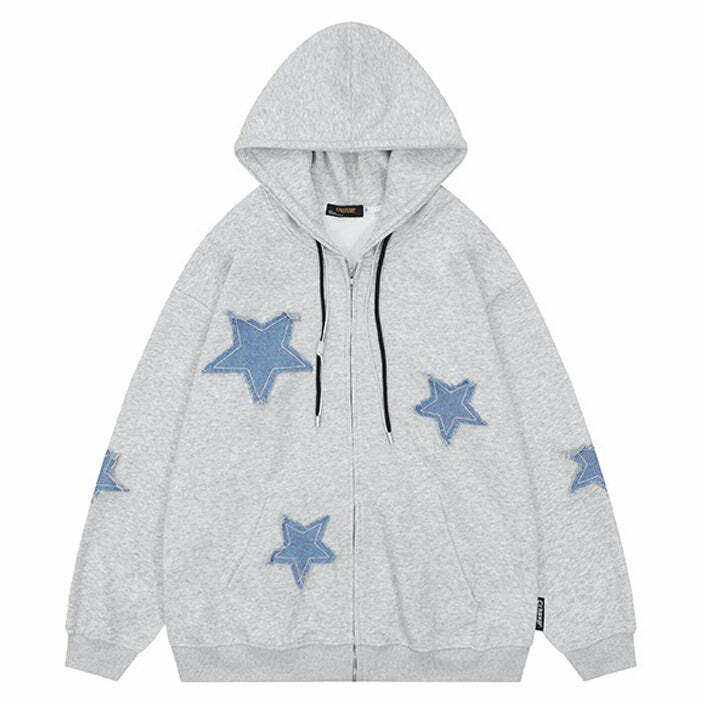 star patch zip hoodie   youthful aesthetic & urban chic 6335