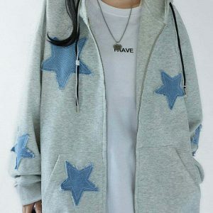 star patch zip hoodie   youthful aesthetic & urban chic 6456