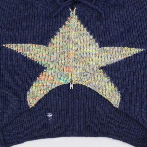 star zipup knit hoodie dynamic & youthful streetwear 4863