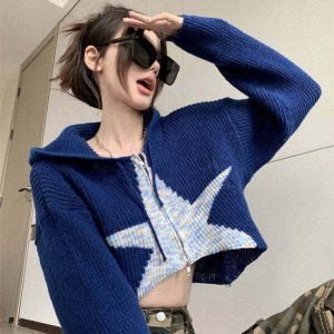star zipup knit hoodie dynamic & youthful streetwear 6615