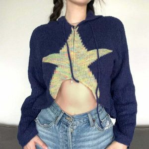 star zipup knit hoodie dynamic & youthful streetwear 6706