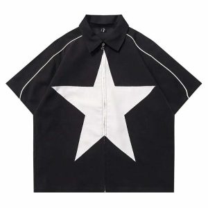 star zipup oversized shirt   chic & youthful streetwear icon 1926