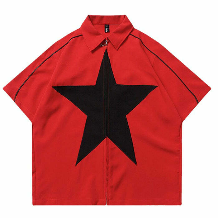 star zipup oversized shirt   chic & youthful streetwear icon 3118