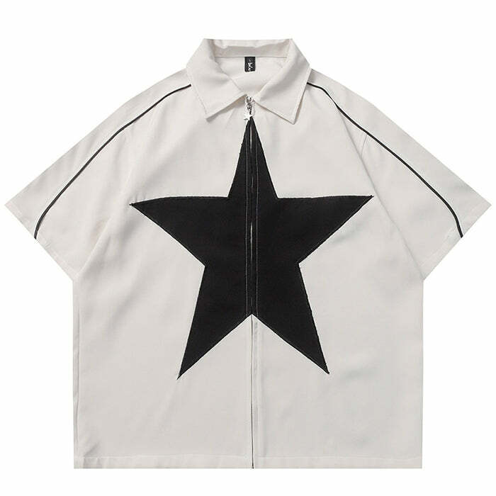 star zipup oversized shirt   chic & youthful streetwear icon 7470