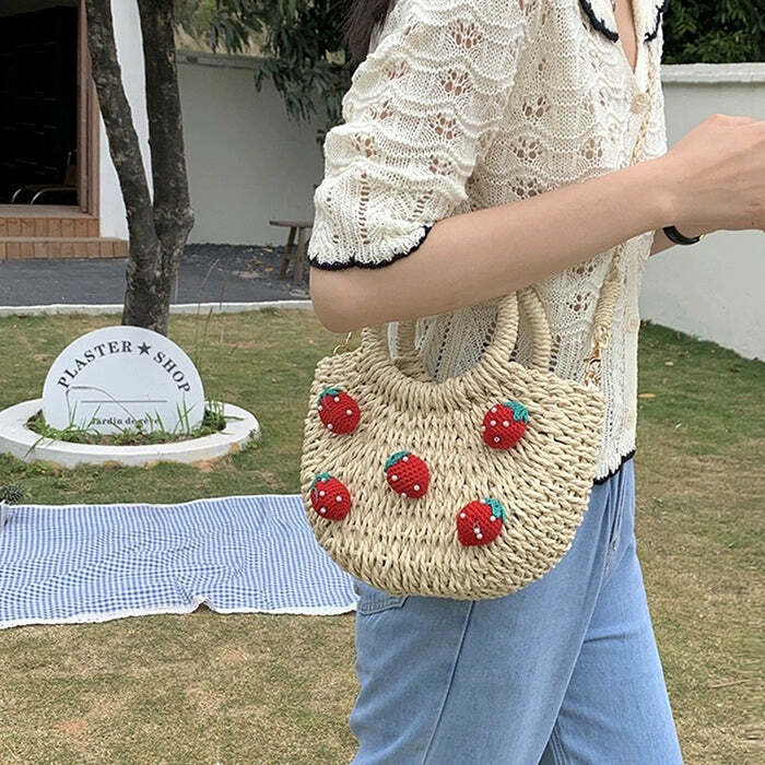 strawberry straw bag youthful & chic summer accessory 5815