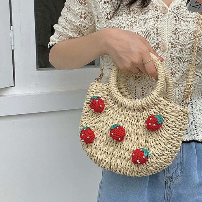strawberry straw bag youthful & chic summer accessory 7392