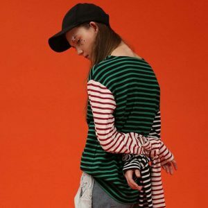 striped asymmetric top youthful long sleeve design 5251