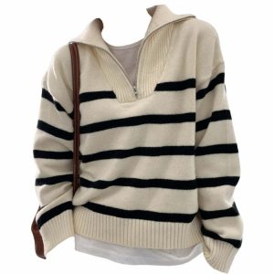 striped zip up sweater old money elegance & chic style 1280