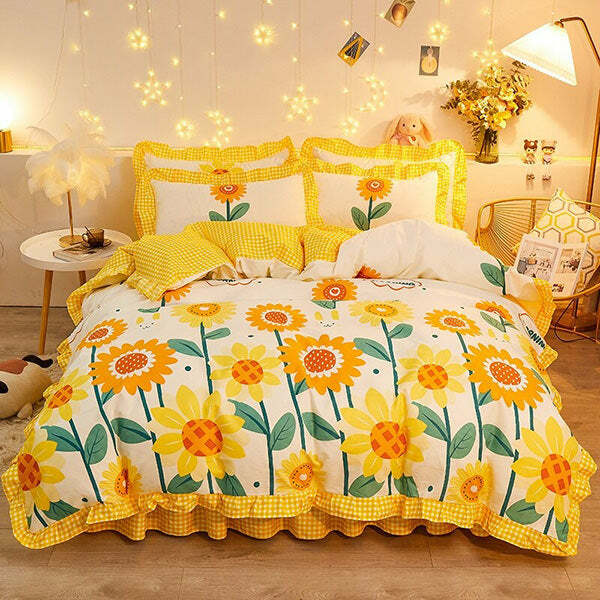 sunflower bedding set   youthful aesthetic & vibrant decor 3692