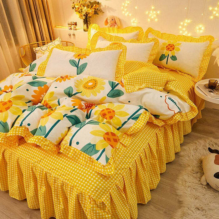 sunflower bedding set   youthful aesthetic & vibrant decor 5353