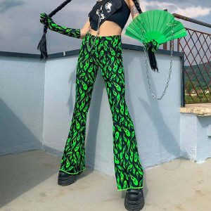 toxic flame flared pants edgy toxic flame pants youthful flared design 1685