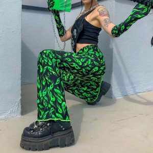 toxic flame flared pants edgy toxic flame pants youthful flared design 8054