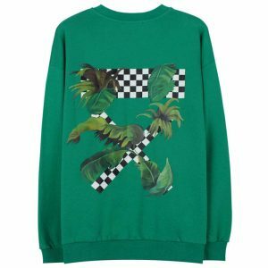 tropical palm leaf checker sweatshirt   urban chic 8107