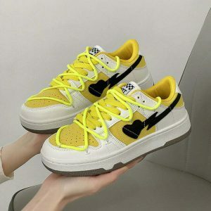 vibrant heart aesthetic sneakers yellow & black design 1303