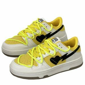 vibrant heart aesthetic sneakers yellow & black design 7161