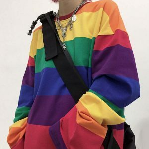 vibrant rainbow long sleeve top youthful streetwear appeal 1343