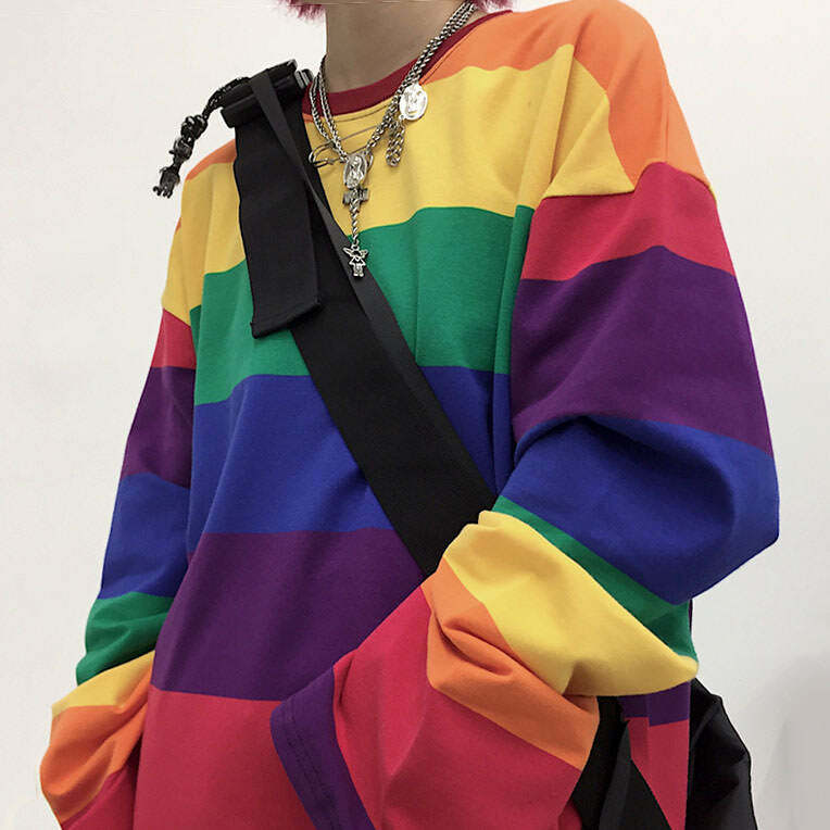 vibrant rainbow long sleeve top youthful streetwear appeal 1343